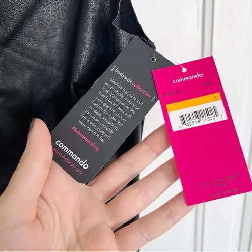 Commando • Faux Leather V-Neck Bodysuit black thong snap crotch sleeveless tank