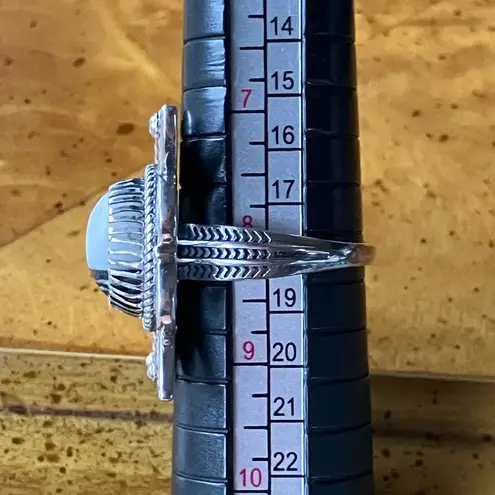 White Buffalo Sterling Silver Feather Ring Size 8 Black