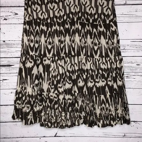 Lane Bryant  NWT 28 Brown & Ivory Print Sequin Bead Embellished Tiered Maxi Skirt