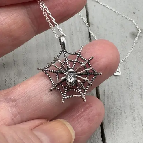 Spider Web Sterling Silver Spider Necklace Silver