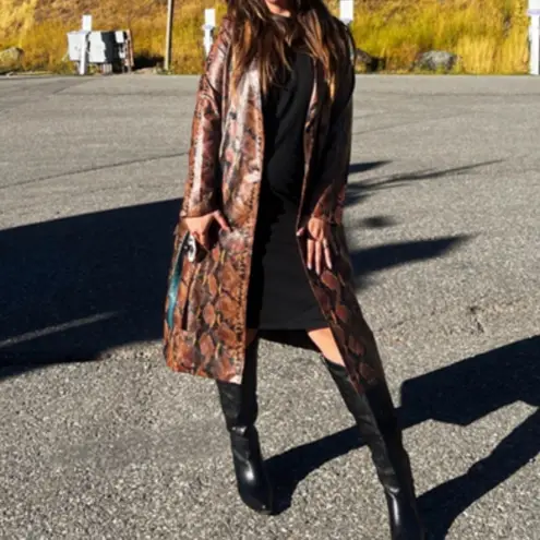 Avec Les Filles Brown Snake Print Trench Coat - Size Small 🤎🖤🤎