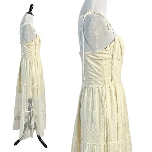 Lulus Ethereal Fairy Ballet Ivory Mesh Polka Dot Corset Maxi Dress Small NWT