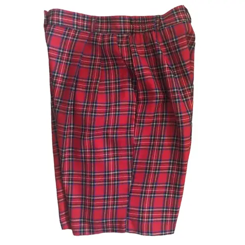 VTG Baxter & Wells Pleated Relaxed Tartan Plaid Red Bermuda Shorts 14 70’s
