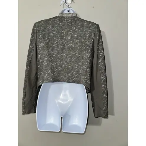 BCBGMAXAZRIA Candice Draped Open-Front Crop Jacket Blazer Tweed Dove Combo Sz S