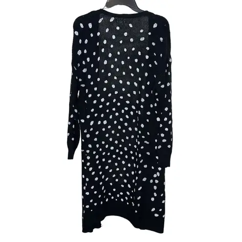 Umgee  Women's Sweaters Polka Dot Duster Open Knit Sweater Pocket Black Small