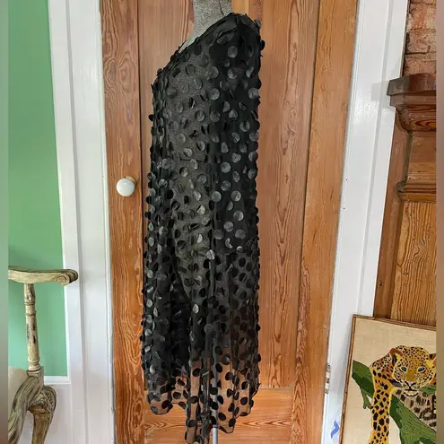 Staples 3D Polkadot Circle Black Faux Leather Disc Sheer Illusion Dress