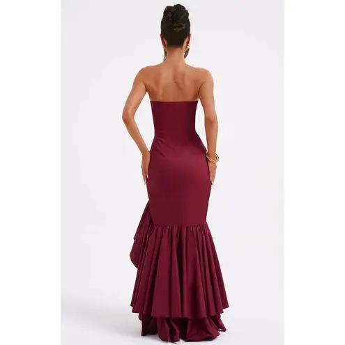 Babyboo Angelina Strapless Ruffle Maxi Dress NWT Burgundy Formal Gown Sz Small
