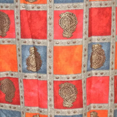 Panchi Indian Pakistani Kurta Tunic Dress 3/4 Sleeve Size M Color Block Flannel Red Size M