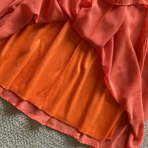 YA Los Angeles Silk Blend Orange Fit & Flare Dress Lace Skater Size Medium EUC