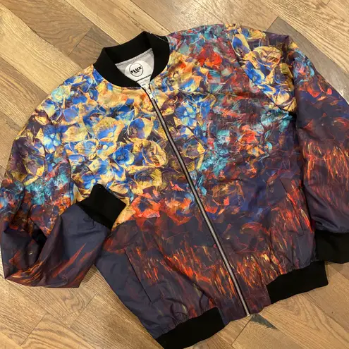 Flux Handmade Luxury Multicolor Printed Bomber Jacket Size Large