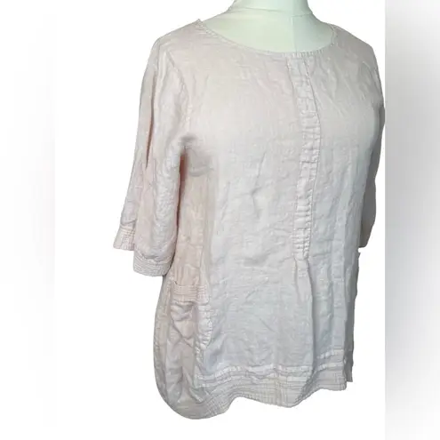 Lungo L'Arno Linen Gauze Tunic Dress Womens 1X Pink Pockets Pintuck Lagenlook