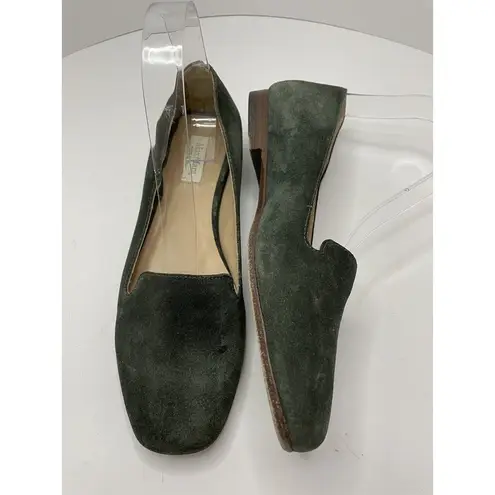 Max Mara Loafers Square Toe Suede Green Flats Women's Size 37 US 6.5 FLAW