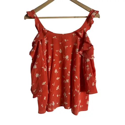 Shoshanna Bronwen Red Floral Print Cold Shoulder Square Neck Silk Top Size Small