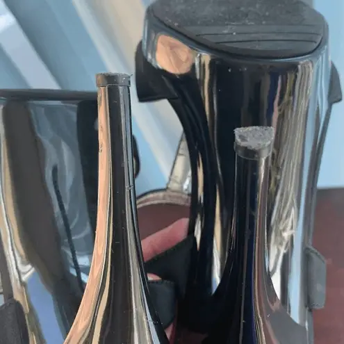 Nina Shoes Nina Womens High Heels Peep Toe Sandals Ankle Strap Black Silver Shoes Size 6