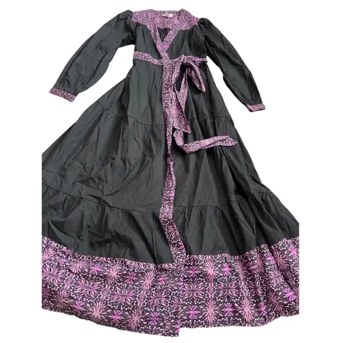 Allison New York Madison Full Wrap Black & Purple Maxi Dress Size Medium