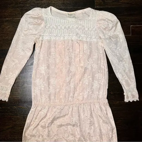 Gunne Sax Scott McLintock Vintage Light Pink Floral Lace Long Sleeve Dress