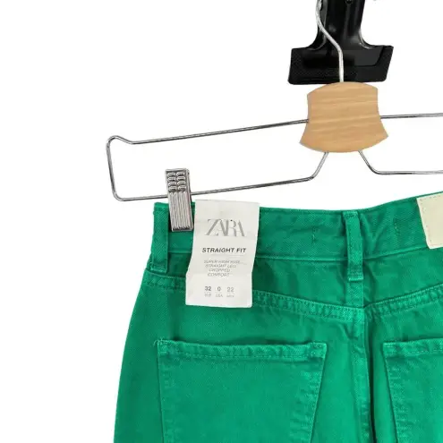 ZARA  Washed‎ Green High Waisted Denim Straight Cropped Jeans Size 0