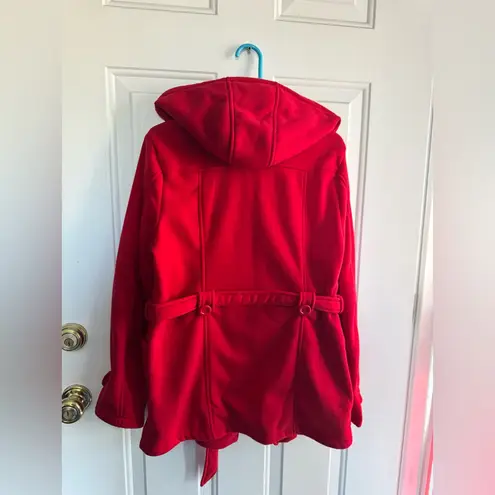 Miss Lili Red Hooded Belted Peacoat Women’s Size Large RN 57685