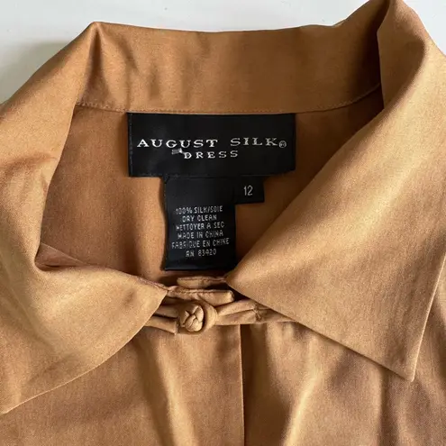 Vintage August Silk Tan Brown Silk Tunic Asian Style Jacket Dress Shirt Size 12