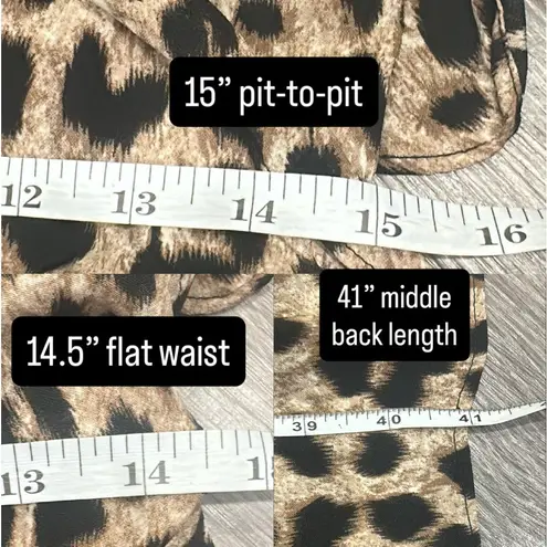 Unique Vintage Leopard Wrap Dress Ruffle Midi Tie Waist Tan Black Pinup Medium