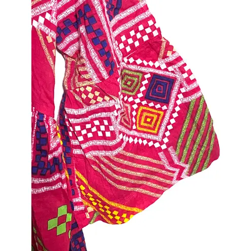 Sangria Pink Babydoll Formal Short Kurti Faux Wrap Tunic XL Boho Peasant Hippie