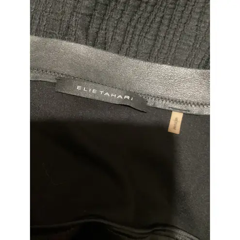 Elie Tahari Black Textured Collarless Open Front Jacket Blazer