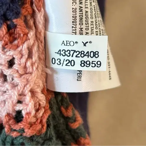 American Eagle  Crochet Knit Crop Halter Top Womens Lg Tie Neck Multi Lined Frnt