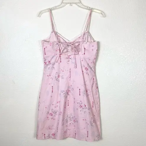 Vintage y2k Miken Pink Japanese Kanji Plum Blossom Mini Cami Dress Size M