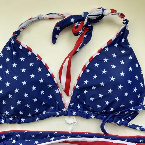 NWT stars & stripes reversible padded string bikini, size large