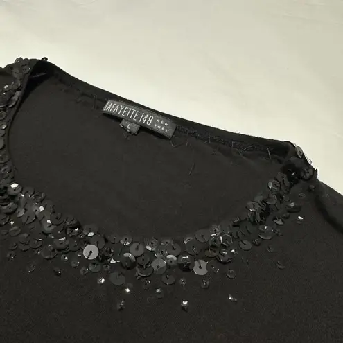 Lafayette 148 Sequin Embellished Neckline Long Sleeve T Shirt Top L Large