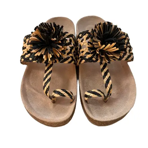 Ulla Johnson Netta Sandal Melange Black and Cream Size 37 Size 7 US Toe Strap