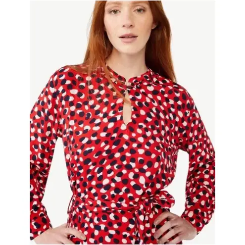 Free Assembly Long Sleeve Tiered Belted Mini Dress with Pockets Size Small Red