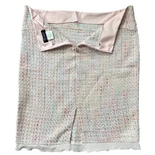 Star City Tweed & Sheer Ruffle Hemline Trim Straight Above Knee Skirt Size 7