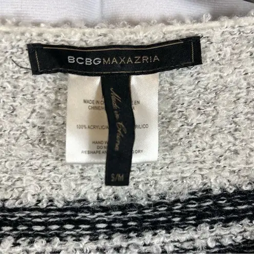 BCBGMAXAZRIA BCBGMaxAzaria Women’s Poncho Sweater Top Acrylic Gray & Black Stripes Size S/M