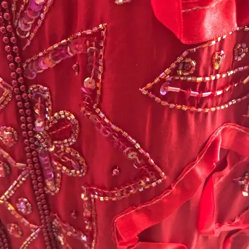 Roaman's Vintage Red Silk Beaded Sequin Rhinestone Blazer Coat 2X