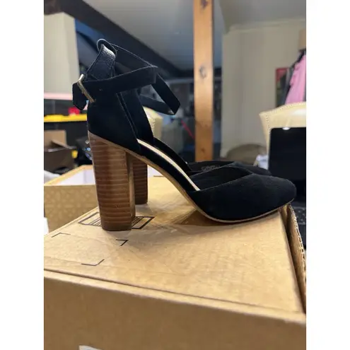 Soludos Anthropologie Collette Heels Black Genuine Leather Plush Velvet Size 8