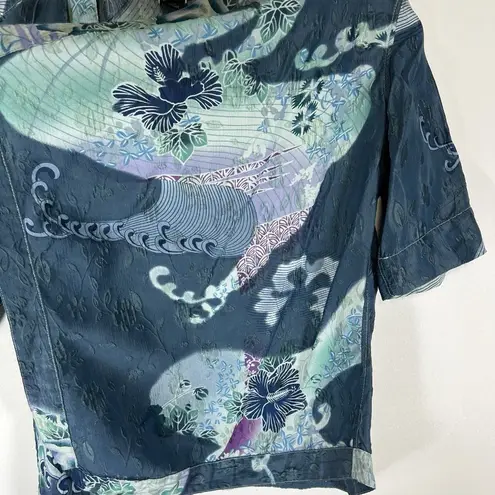 Citron Santa Monica Silk Blend Jacket Open Front Lightweight Geen Blue Petite M Size undefined