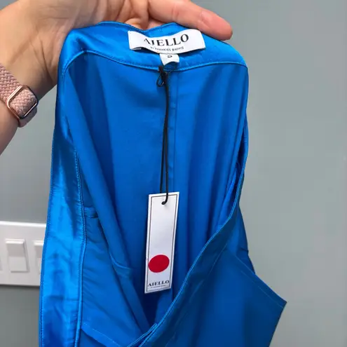 frankie's bikinis AIELLO by Frankie’s Bikinis Blue Satin Flare High Rise Pants S