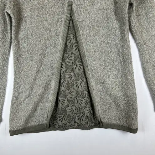 Tempo Paris Women's Knit Sweater Italian Wool Blend Lace Back Olive Green