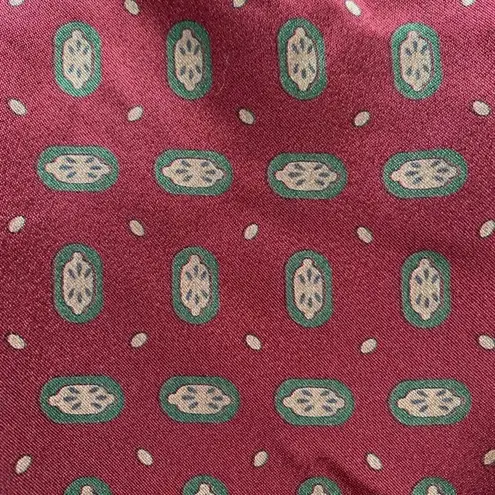 Vintage JH Collectibles Blouse Burgundy Print Satiny Pajama Style Long Sleeve Red Size M