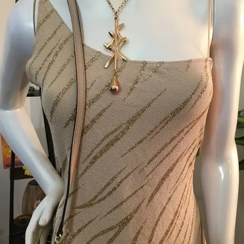 New! Tiger Pattern Open back maxi w/side slit Tan Size L