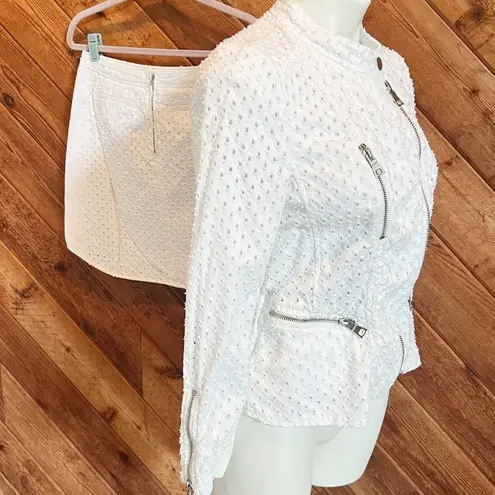 Rebecca Taylor Vintage Denim Skirt Jacket Set Zipper Textured Eyelet Cotton 6