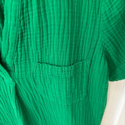 J Crew Gauze V Neck Pullover Top Kelly Green Textured Cotton M Size M