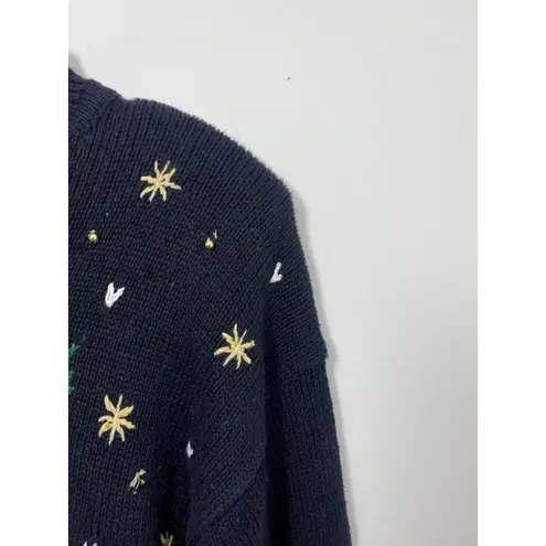 Vtg Panther Ugly Christmas Sweater Black Gold Bows Holiday Holly Medium Green