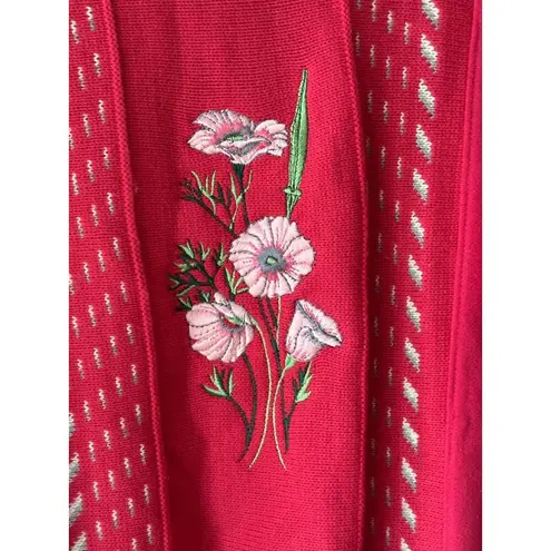 Vintage Great Lakes Apparel Pink Knit Sweater Embroidered Floral White Collar M Size M