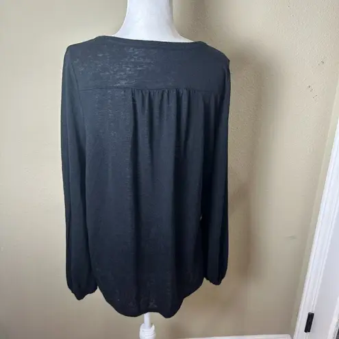 Loft Semi Sheer Sleeve Detail Black Thin Sweater Top Size Large
