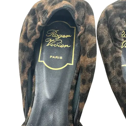 Roger Vivier Chips Ballerinas Shoe Flats Leopard D'orsay Black Brown 39.5 US 9.5