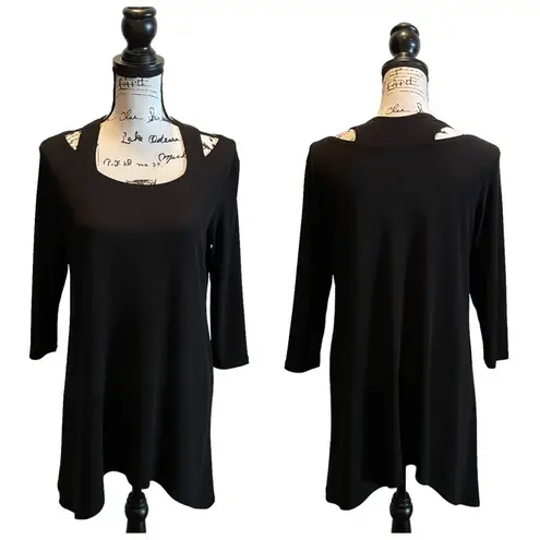 Clara Sun Woo Cut Out Tunic Dress Black Size Small 3/4 sleeves stretch NWOT