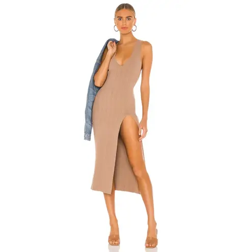 NWT Michael Costello x Revolve Ribbed Midi Dress Tan Size Small