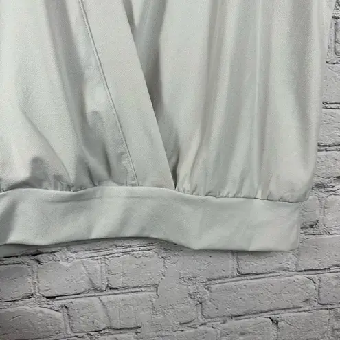 Banana Republic Factory Top Crepe Fabric Faux Wrap Banded Hem Gray Grey XL